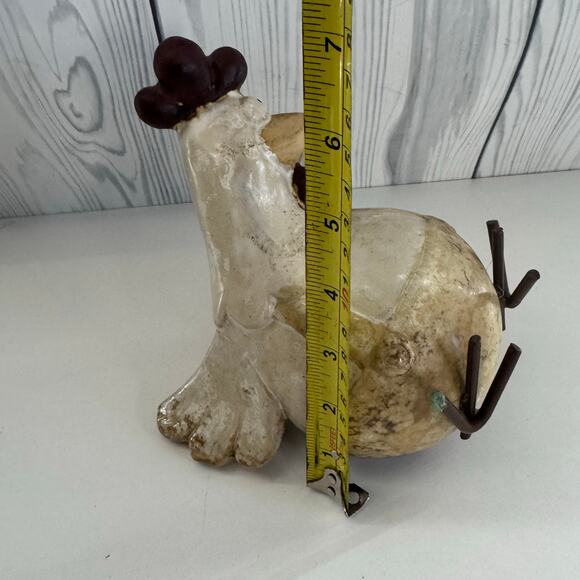 Set of 3 Whimsical Pottery Chicken Hen Rooster Figures Speckled Glaze Metal Feet - Picture 9 of 9